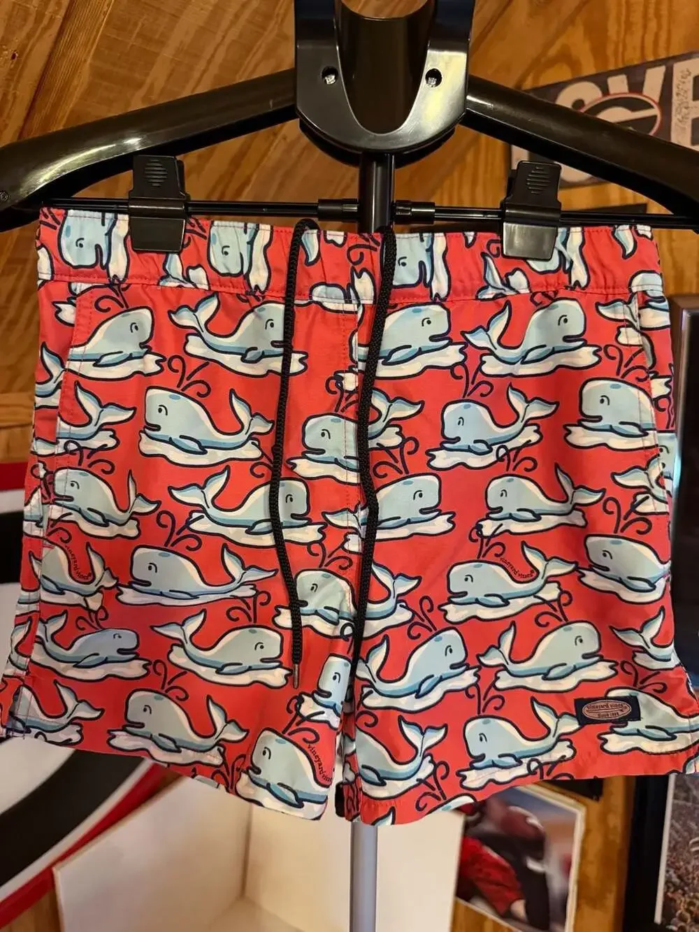Vineyard Vines Boys Whale Pattern Swim Trunks Red